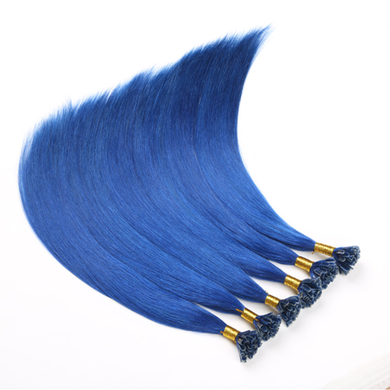 U Nail Shaped Tip Remy Human Hair Extensions Color Blue Pre Bonded Fusion 50 Strands 1g/Strand Nail U Tip Hair Extension