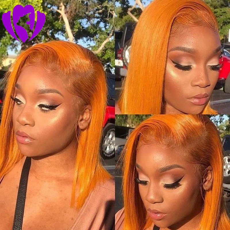New style Short Bob Wig Orange Color Synthetic Wigs Lady's Lace Front Wig for American White Women