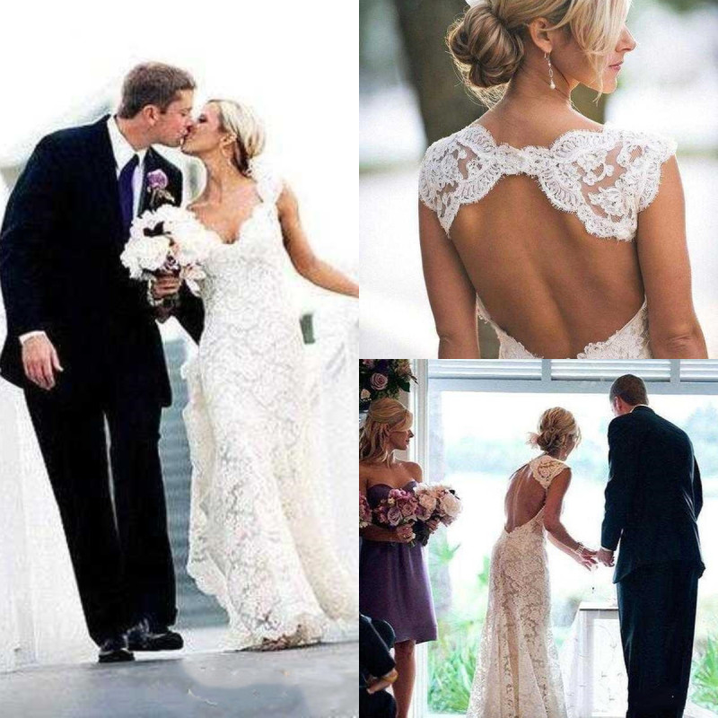 Country Style Full Lace Mermaid Wedding Dresses Boho Beach Bridal Gowns 2022 Vintage V Neck Open Back Sweep Train Bride Dress