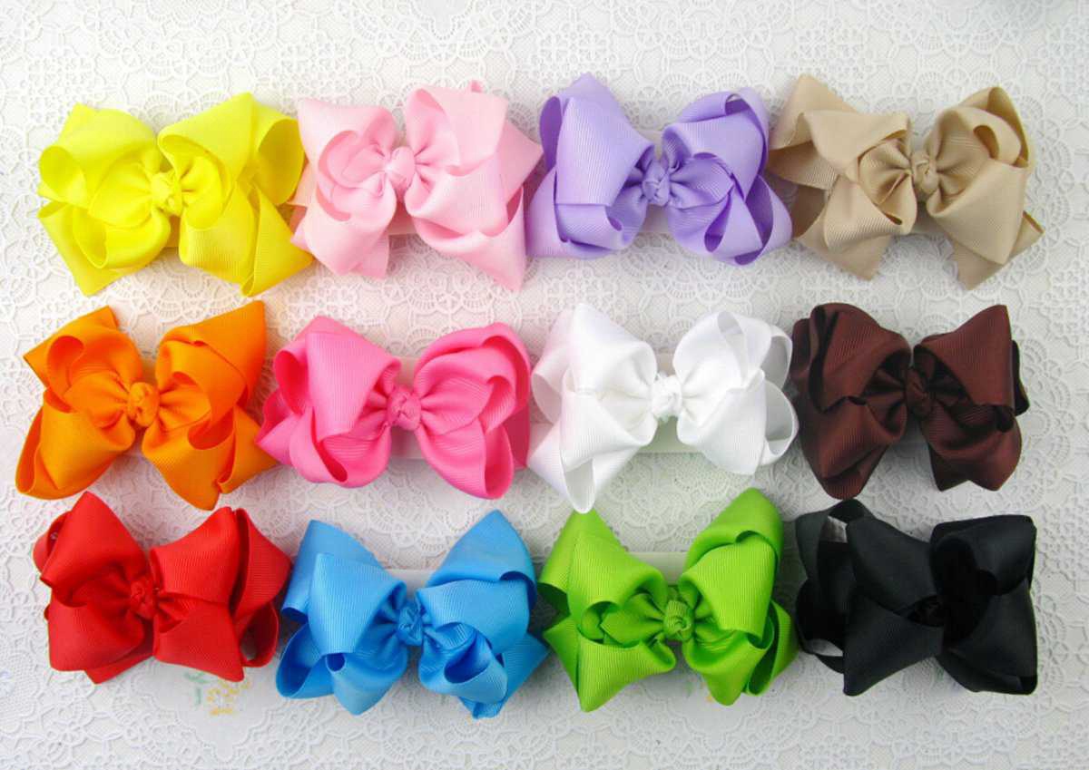 50pcs Gril 4.5 inch grosgrain ribbon hair bows clips Headwear Layered Bowknot boutique hair elastic ties funky hair accessories HD3207