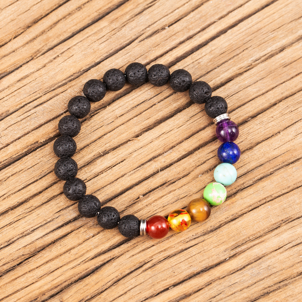 Natural 8mm Lava Stone 7Chakra Bracelet Essential Oil Diffuser Bracelet for women men Yoga bracelet