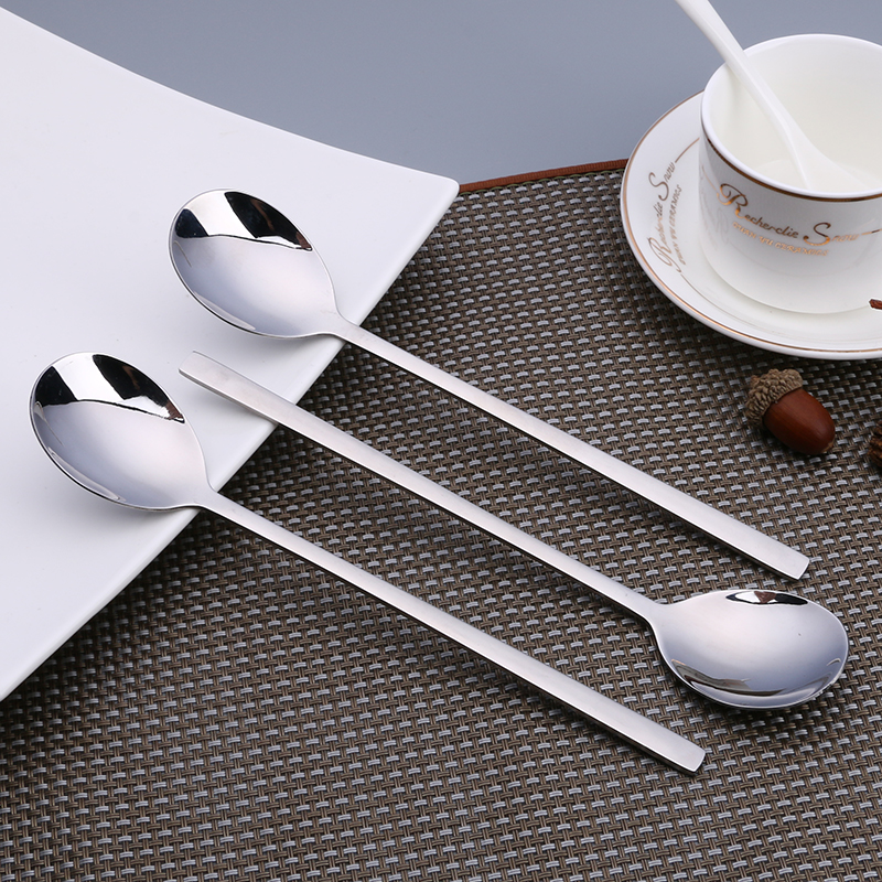 Eco-Friendly 6pcs Stainless Steel Dinner Spoons Long Handled spoon Coffee Milk Spoons Korean Round Soup Dessert Spoons6775882
