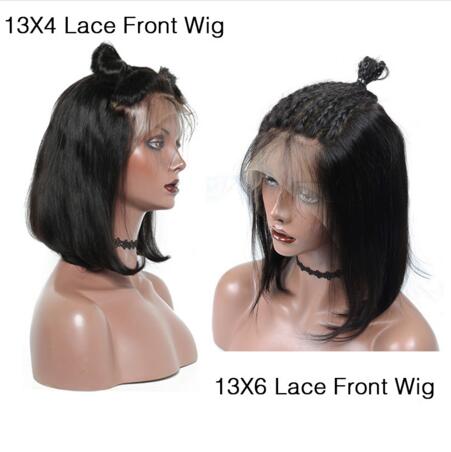 180 Density Short Full Lace Frontal Human Hair Wigs For Women Peruvian Virgin Hair Straight Bob 360 Lace Frontal Wig Black