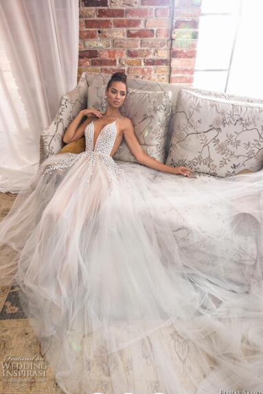 Elihav Sasson 2019 Lace Wedding Dress Spaghetti V Neck Bridal Gowns Custom vestido de novia Appliqued A Line Wedding Gowns Cheap