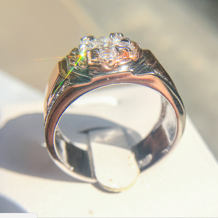 Sterg Sier & Rose Gold Fill White Topaz CZ Dia Men's Band Ring for Party, Wedding, Engagement, Anniversary, Gift