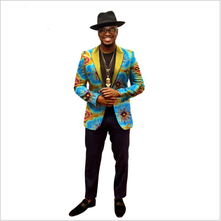 New Design Men Casual Plaid Suits With 100% African Wax Fabric Designer Peaked Lapel One Button Autumn Winter Tuxedos For Sale