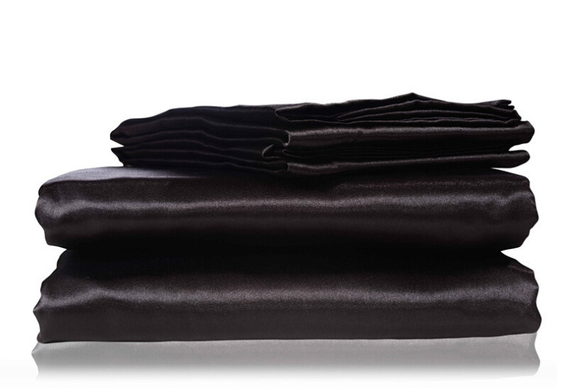 Imitated Silk Bed Sheets Solid Color Satin Bed Sheet Cover Bedspread Twin Full Queen Size Grey Black White