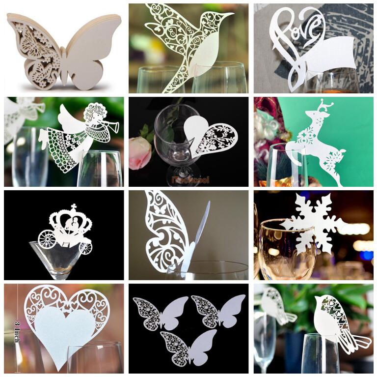 Laser Cut Paper Wine Glass Place Card bird card Wine Glass Card Creative Wedding Party Decorations fashion wedding favors BP081