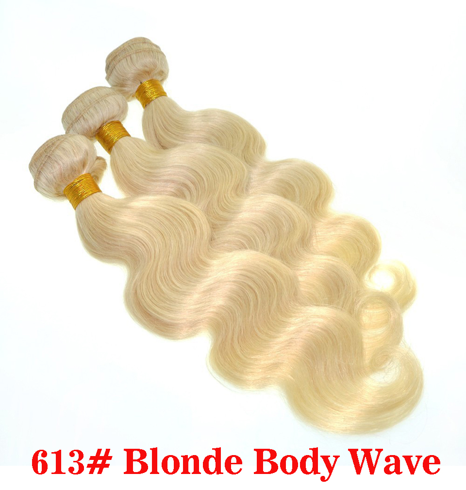 Free shipping Brazilian Body Wave Human Weaves 613 Blonde Two Tone Color Full Head 3pcs/lot Double Wefts Remy Hair Extensions