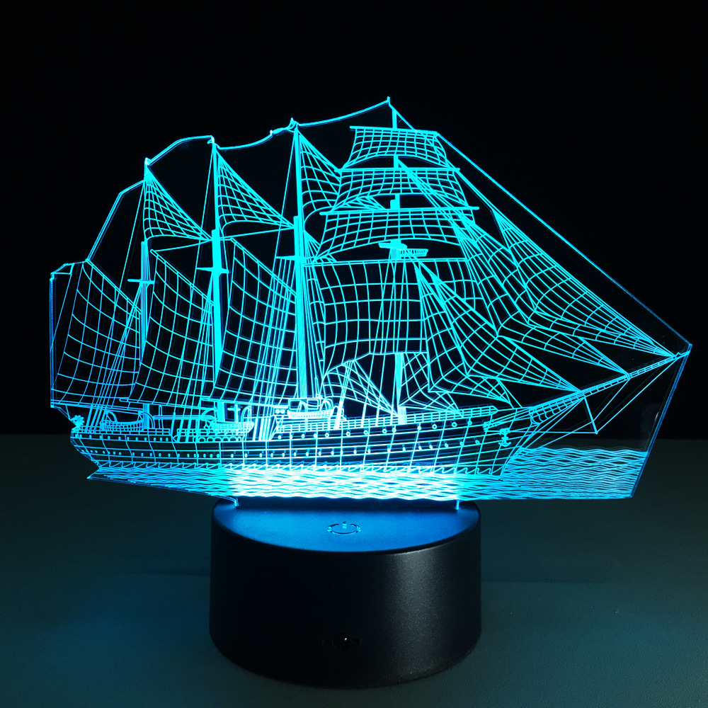 

usb 3d Led Table Lamp Gift PVC 3D colorful Nightlight sailing lamp Luminaria Mesa Led Lamps For Table
