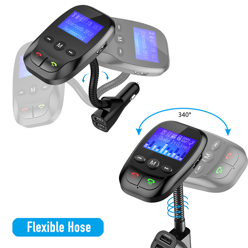 Multifunctional Dual USB Car Charger with Bluetooth & FM Transmitter Compatible with USB Drive & SD Cards