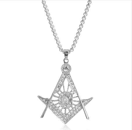 Stainless Steel Masonic Necklace Fashion Crystal Jewelry Charm Mason Iced-out Pendant Hip Hop Chain Necklace For Women Men