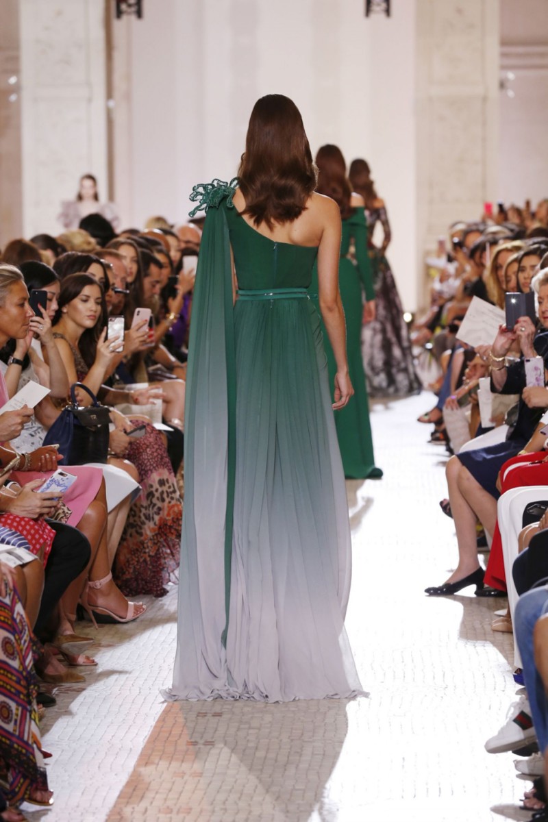 elie saab chiffon split prom dresses one shoulder lace appliqued evening gowns sweep train formal pageant party dress