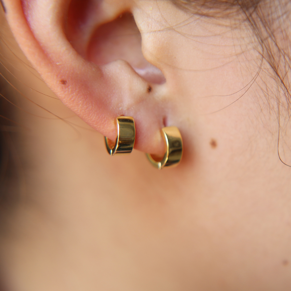 gold hoop earring 925 sterling silver fashion Chic jewelry fine mini plain band hoops minimal girl classic trendy jewelry