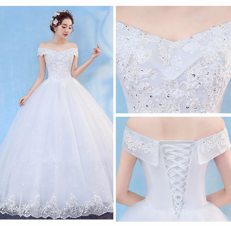 Korean Lace Up Ball Gown V Neck Off the Shoulder Wedding Dresses 2018 New Fashion Customized Plus Size Bridal Dress Real Photo