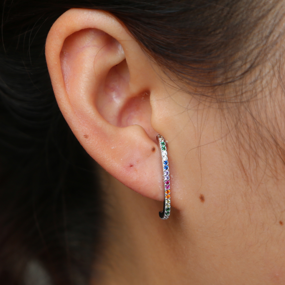 925 sterling silver simple rainbow bar stud earring long stud arround ear top to botton new arrived minimal delicate silver fine jewelry