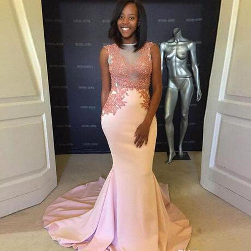 Lace Mermaid Prom Dresses Nigeria Sheer Jewel Elastic Satin Sweep Train Long Formal Women Wear Party Gowns Evening Dress South Africa