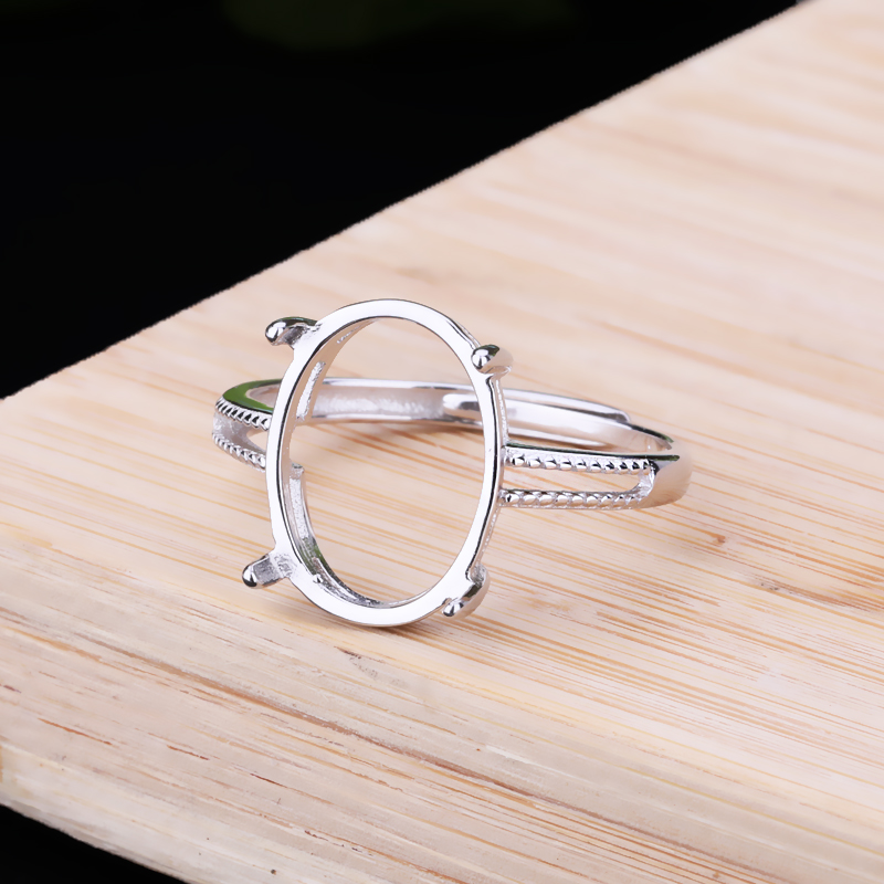 925 Sterling Silver Women Engagement Ring 10x14mm Oval Cabochon Semi Mount Ring White Gold Color Wholesale Turquoise Amber Setting