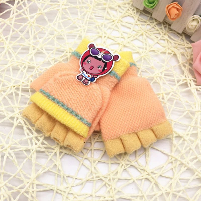 Kids Knitted Fingerless Gloves Colors Match Half Fingers For Boys And Girls With Cover Up Wholesale