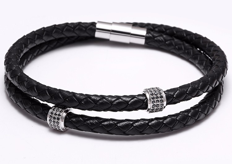 2018 New Fashion 10PC/set Braided Zircon Leather Bracelet for Men Stainless Steel Bangle With Magnetic Clasp Handmade Jewelry