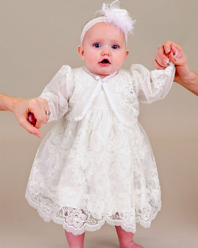 Cute Two Pieces Christening Dresses For Baby Girls Sleeveless Lace Appliques Long Baptism Dress First Communication Gowns(Dress+Jacket)