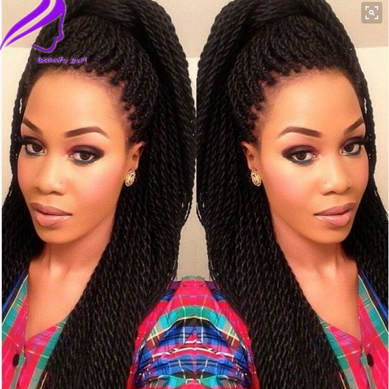 Brown/ Black/ombre color havana twist Braided Wigs with Baby Hair long braids Wigs lace front for Black Women Heat Resistant