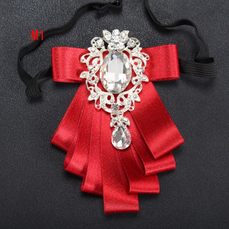 Fashion Double Cloth Wedding Groom Ribbons With Oval Rhinestone Brooches For Men Suit Bow Tie 9 Colors Good Quality Wholesale