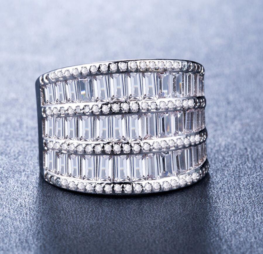 Victoria Wieck Luxury Jewelry Wide Ring for Women 925 Sterling Silver &White Gold Plated Princess White Topaz CZ Diamond Party Wedding Rings