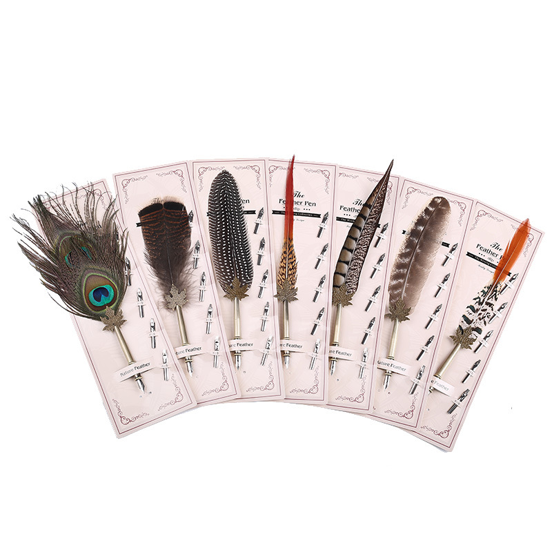 7colors Retro Feather Pen Quill Nib Dip Fountain Pen Writing Set Craft Vintage Carved Stainless Art Calligraphy Signature Gift set GGA975
7colors Retro Feather Pen Quill Nib Dip Fountain Pen Writing Set Craft Vintage Carved Stainless Art Calligraphy Signature Gift set GGA975