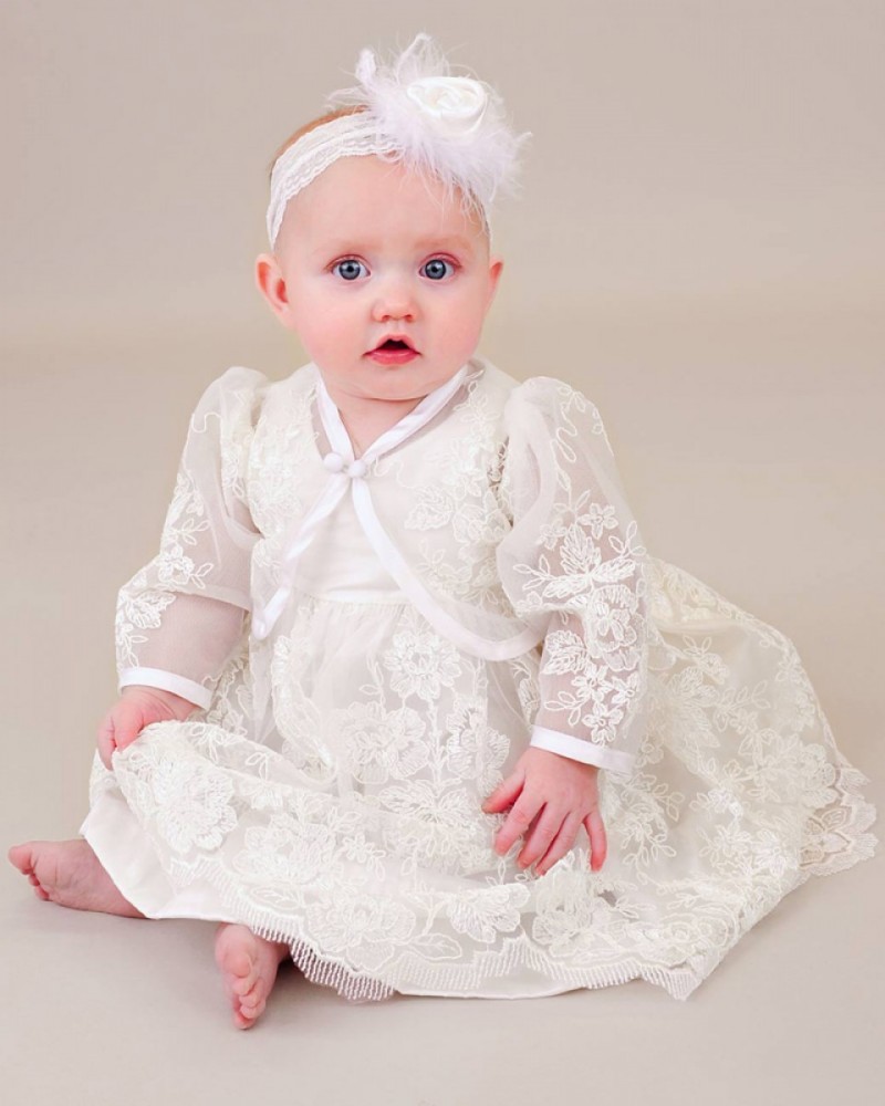 Cute Two Pieces Christening Dresses For Baby Girls Sleeveless Lace Appliques Long Baptism Dress First Communication Gowns(Dress+Jacket)