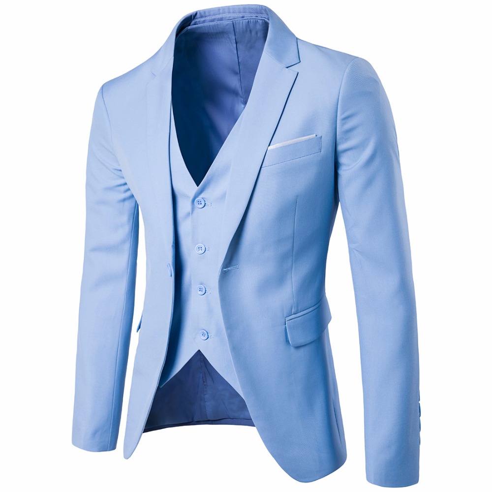 Light Blue Business Mens Suits 3 Piece Suit (Jacket+Pants+Vest) Wedding Tuxedos Groomsmen Formal Suit For Men Terno Mascu