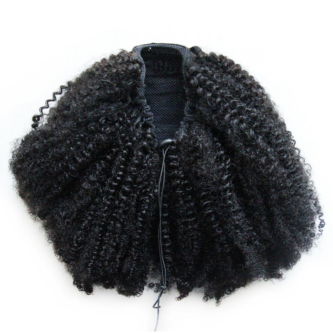 Chic ponytail hairstyle short afro puff ponytail for black women kinky curly drawstring ponytail human hair extension 120g clip short updo