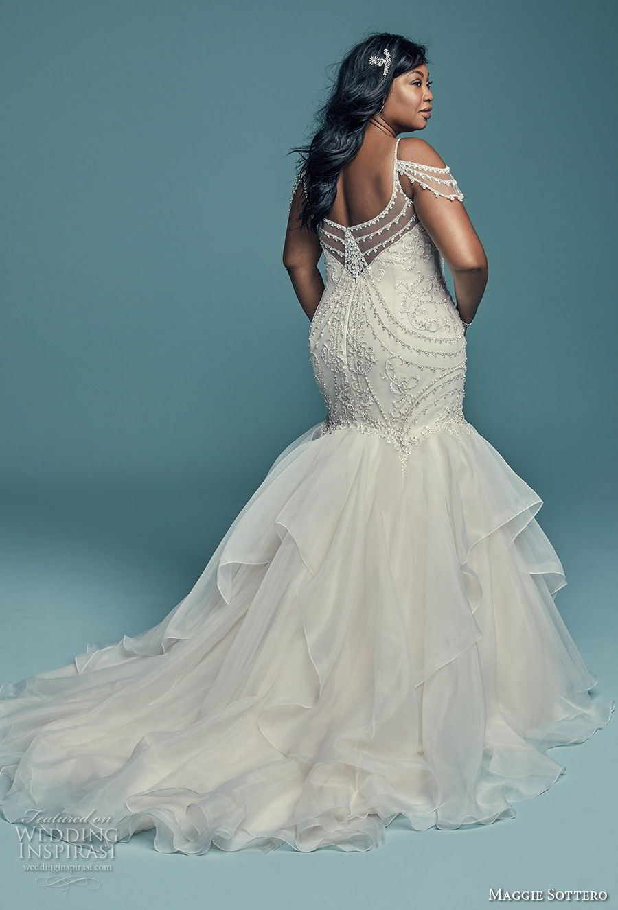 Mermaid Stunning Beaded Wedding Dresses Spaghetti Organza Crystal Gowns Plus Size V Neck Bridal Dress African Formal Party Q