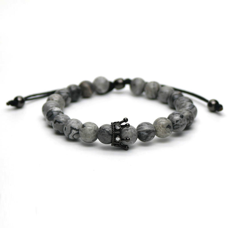 Gold-color DIY Braiding Adjustable Crown Charm Bracelets Men Grey Stone Beads Bracelet Pulseira
Gold-color DIY Braiding Adjustable Crown Charm Bracelets Men Grey Stone Beads Bracelet Pulseira