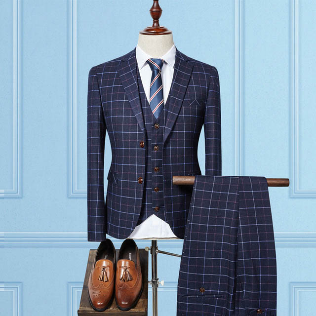 (Jacket+Pants+Vest) 2018 Fashion Suits For Men Jacket Slim Fit New Men Suit Wed…