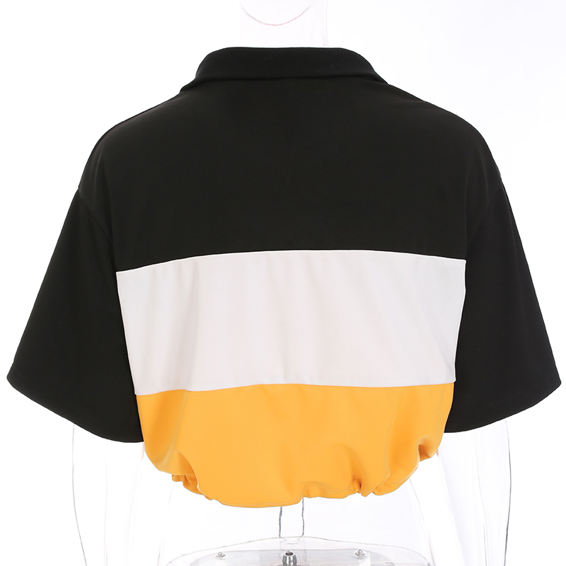 Weekeep Women Streetwear Cropped Adjustable Waist t shirt Summer Letter Print Patchwork tee shirt femme 2018 Fashion Loose Tops