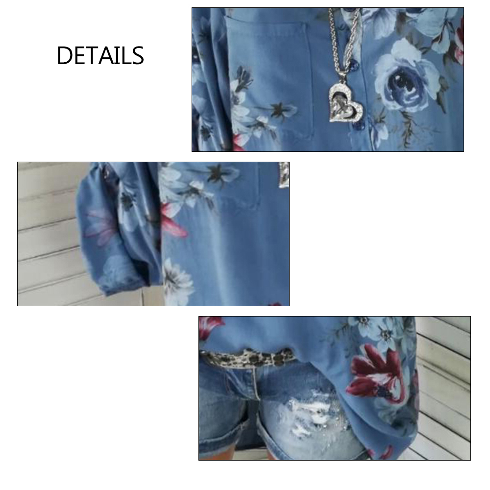 5XL Plus Size Tops Flower Printed V Neck Long Sleeve Womens Tops And Blouses Summer Autumn Pockets Buttons Shirt Blusa Ladies D18103104 - view 6