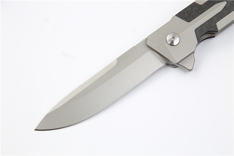 High End Flipper Knife S35VN Stone Wash Blade Carbon Fiber + TC4 Titanium Alloy Handle EDC Pocket Folding Knives Nylon Case