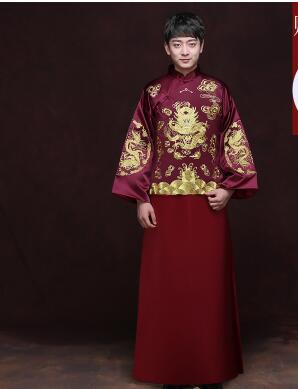 Traditional Show men chinese style wedding costume show Chinese wedding clothing groom red jacket tang Suit Dragon gown Robe