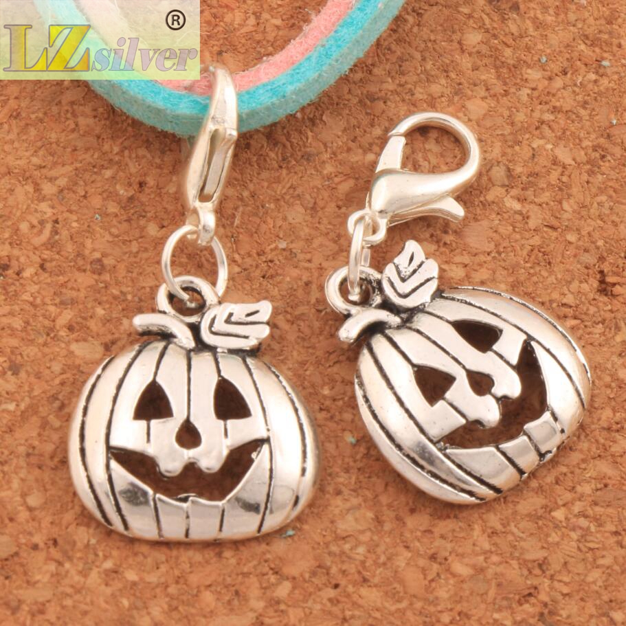 100pcslot Halloween Pumpkins Lobster Claw Clasp Charm Beads 323x159mm Antique silver Jewelry DIY C1098