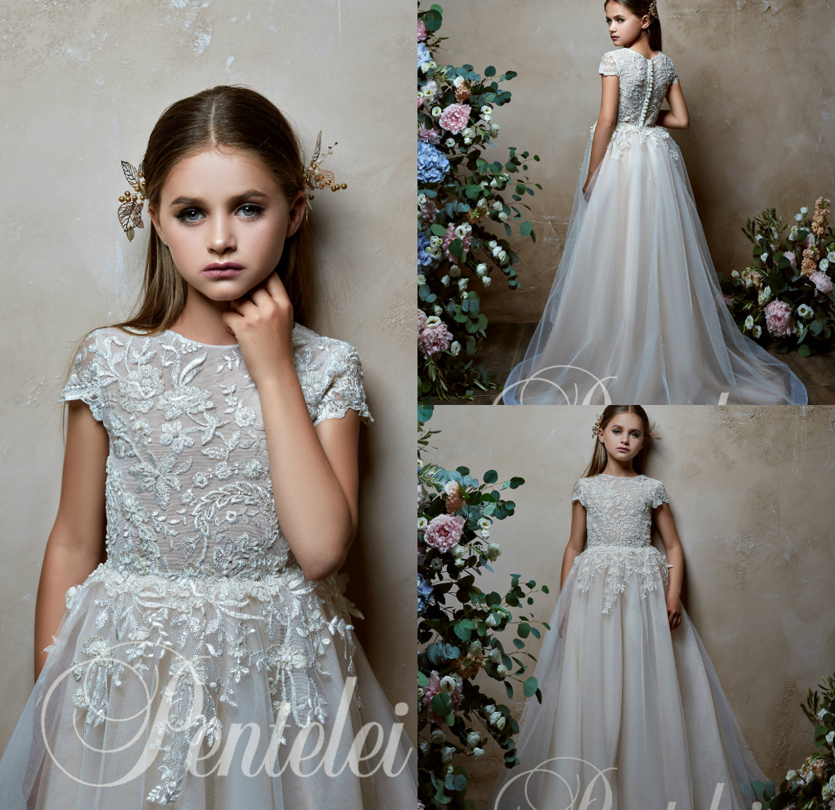 2019 Princess Beach Flower Girl Dresses For Wedding Jewel Neck Short Sleeve A Line Lace Girls Pageant Dress Custom Made Kids Wedding