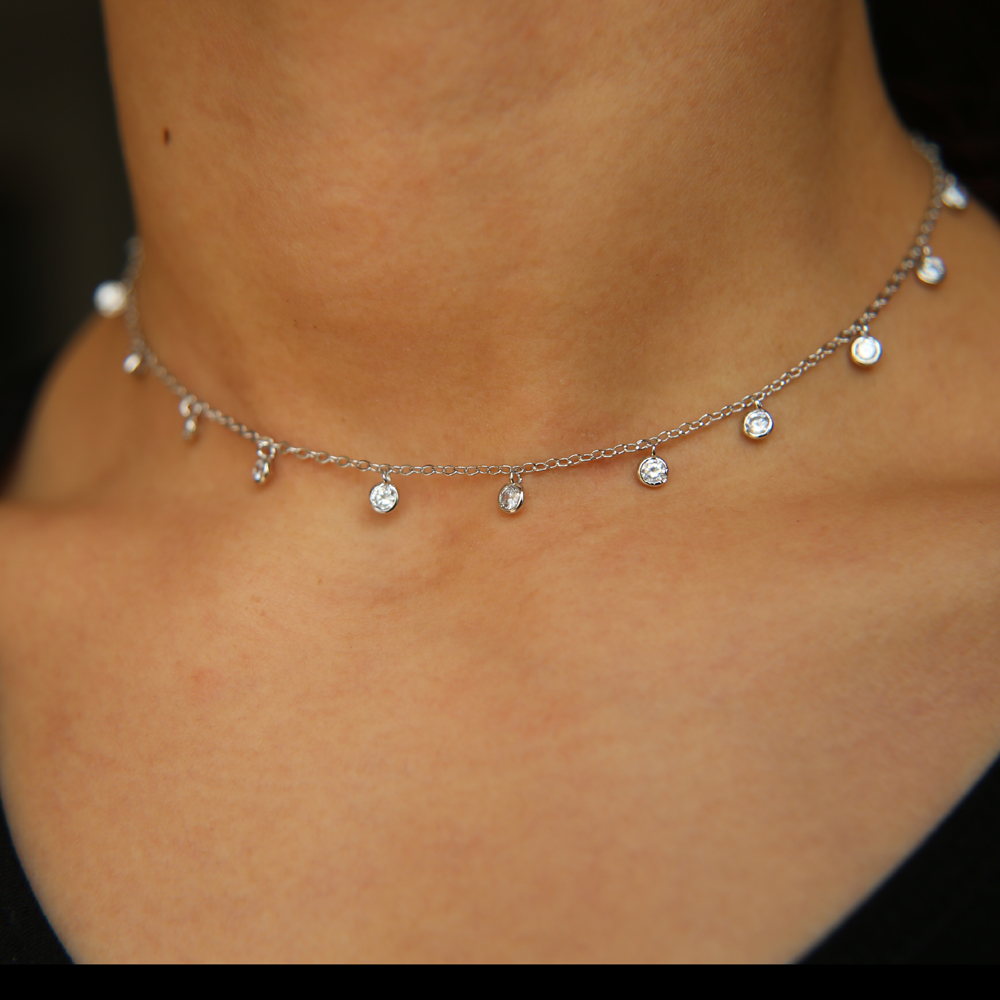 cz drop charm choker necklaces rose gold silver plated fashion jewelry elegance women gift statement collarbone necklace