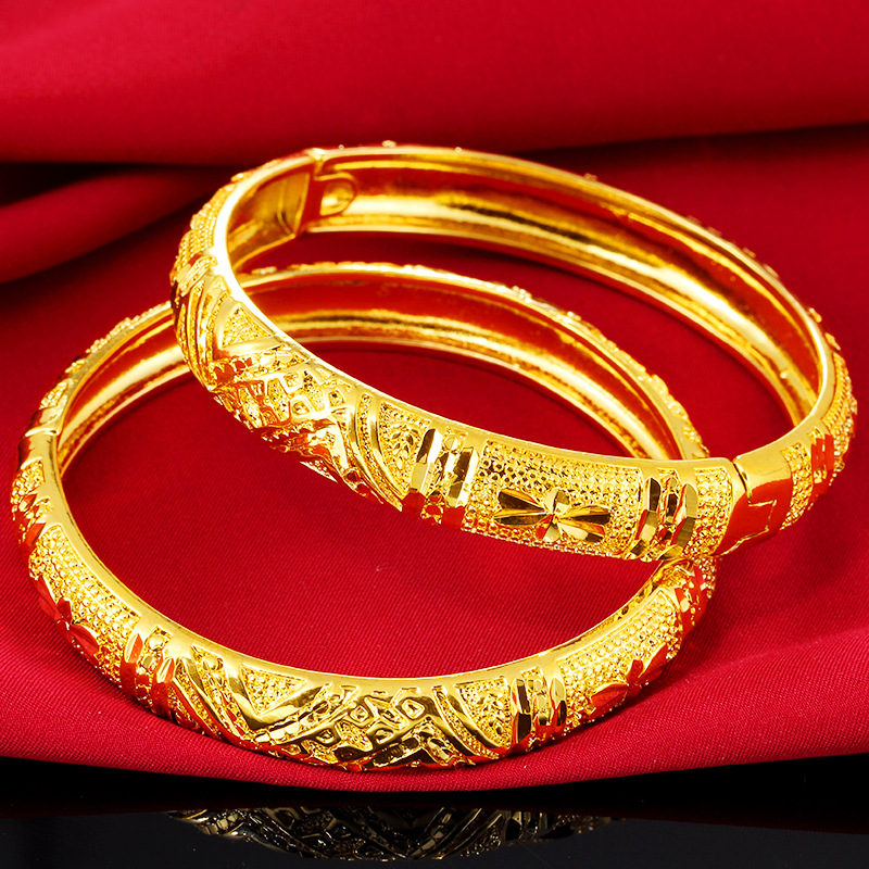 1 Pieces Monther's Gift 18k Yellow Gold Filled Womens Bangle Bracelet Gift Classic Style Carved Openable Jewelry Luxury Gift