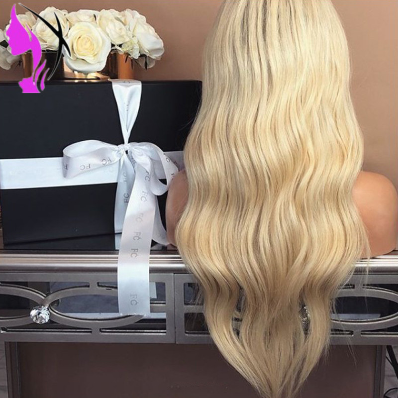 Hotselling brown roots ombre Blonde Wig Long wavy Simulation Human Hair Wig High Temperature Glueless Synthetic Lace Front Wig For Women