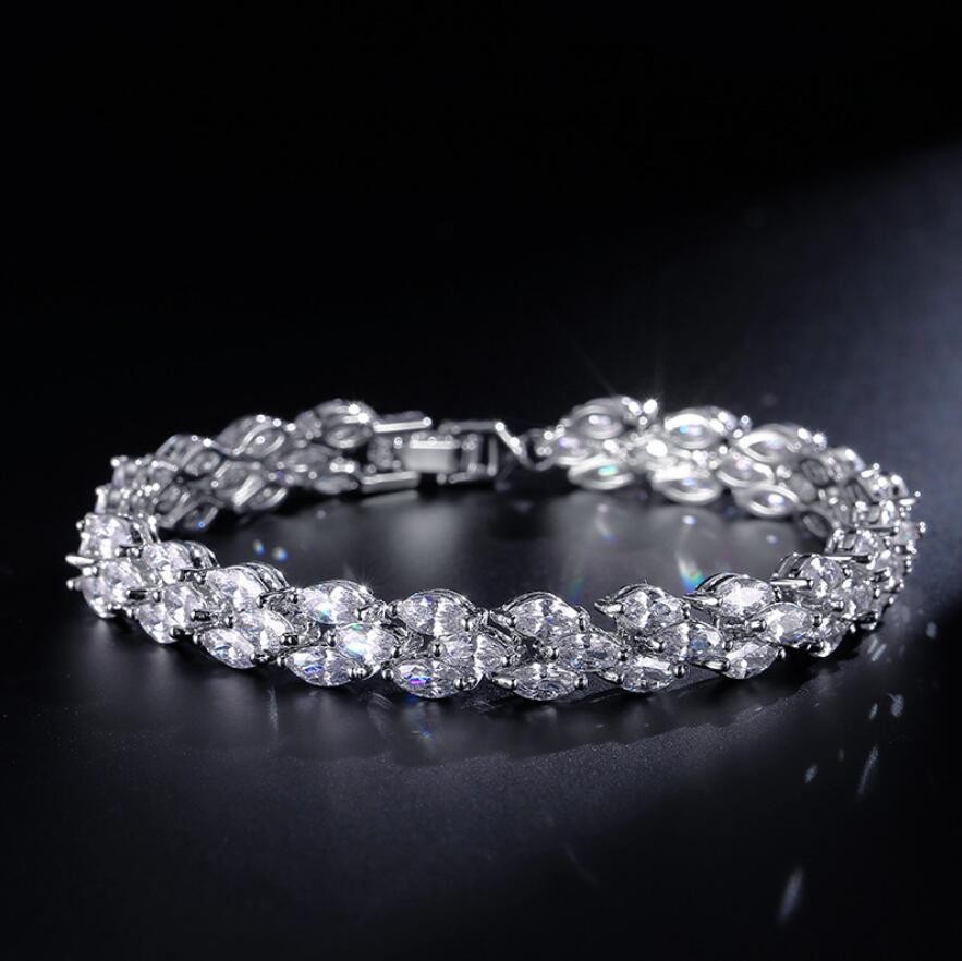 Luxury Jewelry Sparkling 18K White Gold Filled Marquise Topaz CZ Diamond Full Roma Bracelet Hot Party Women Bracelet For Lovers' Gift