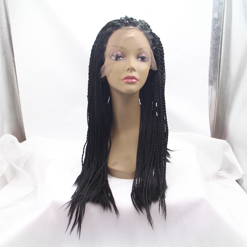 Full Density Braided Lace Front Wigs Box Synthetic Fiber Wigs Thick Full Hand Twist Synthetic Hair Micro Havana Twist Wigs