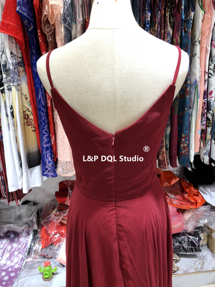 Sexy Burgundy Chiffon Evening Dress Spaghetti Zipper Back Hi Lo Prom Gowns Sexy Royal Blue Evening Gowns Cheap Bridesmaid Dress Real Picture