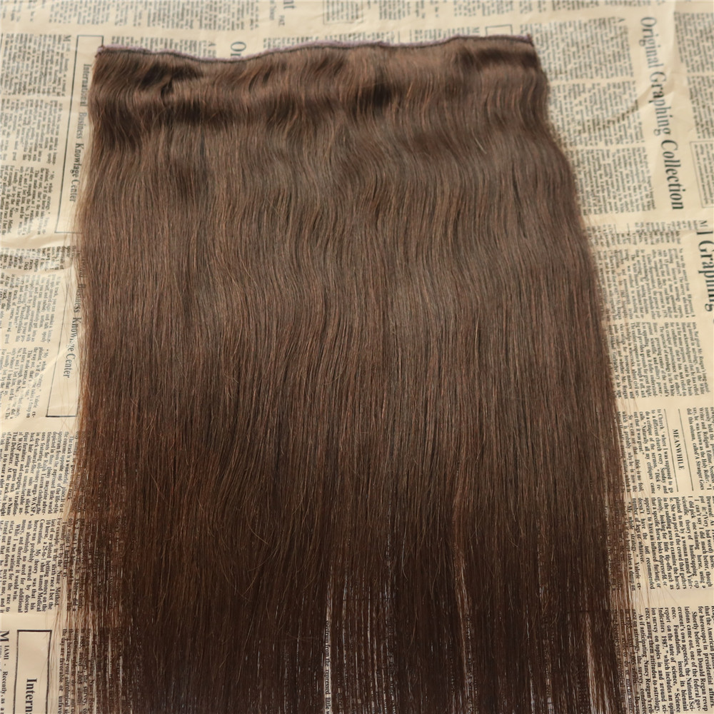 Wholesale Real Remy Human Hair #4 Dark Brown One Piece Clip in Hair Extensions with 5 clips Slik Straight Clip on Extension 70g