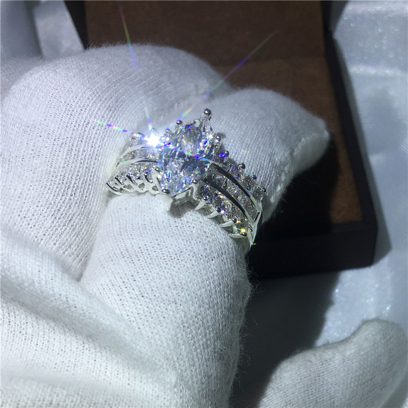 choucong Handmade Jewelry Marquise Cut 5ct Diamonique Cz 925 sterling Silver Engagement Wedding Band Ring For Women men Gift