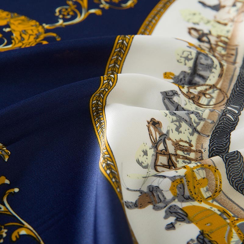 Women Print 100% Silk Scarf Jeu Des Omnibus Et Dames Blanches Foulard Femme Joker Blue Square Twill Scarves 60*60CM